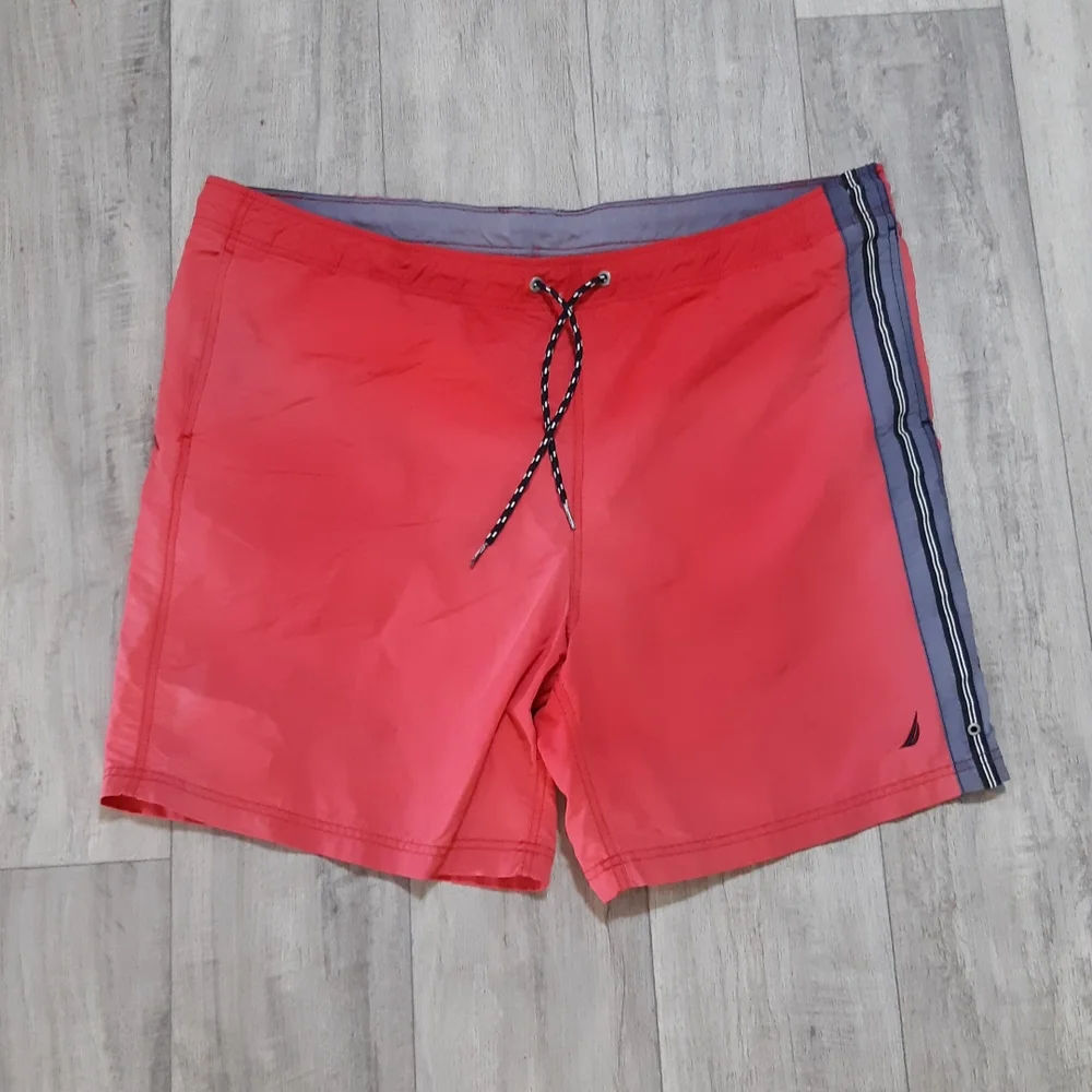 Mens Swimwear Shorts Red  faded tie string waist pool wear mesh NAUTICA b17